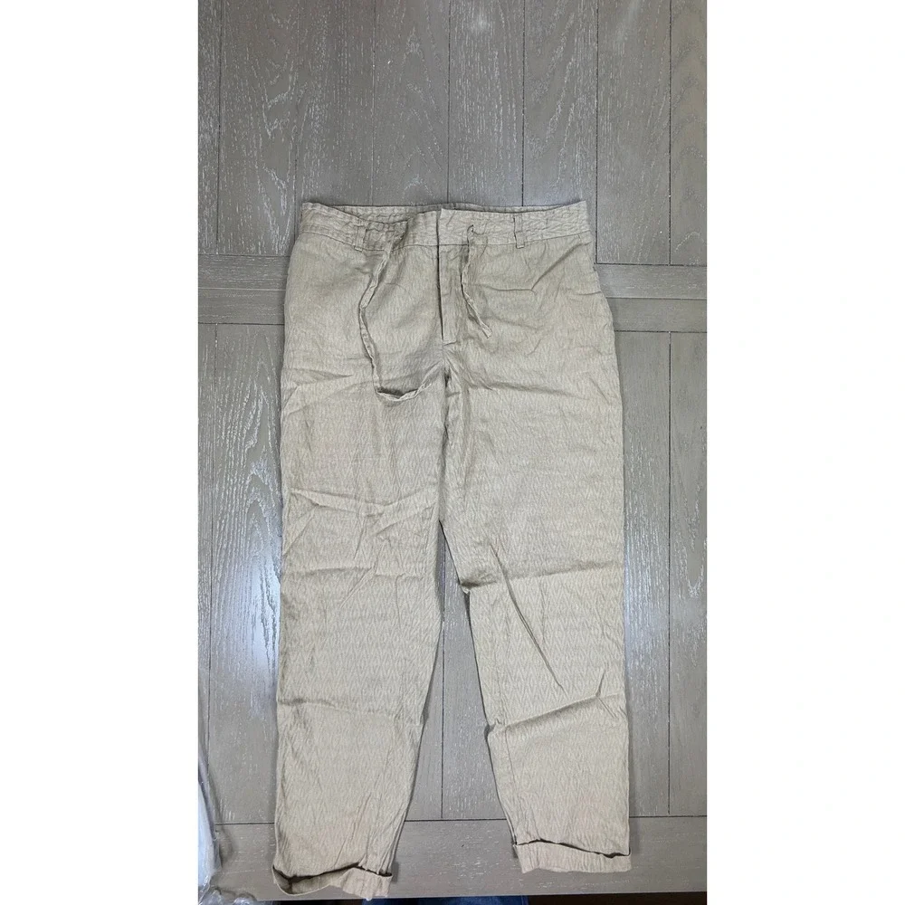 The Kooples‎ Show Trousers Mens 50 Tan Linen Blend Fitted Drawstring Pants